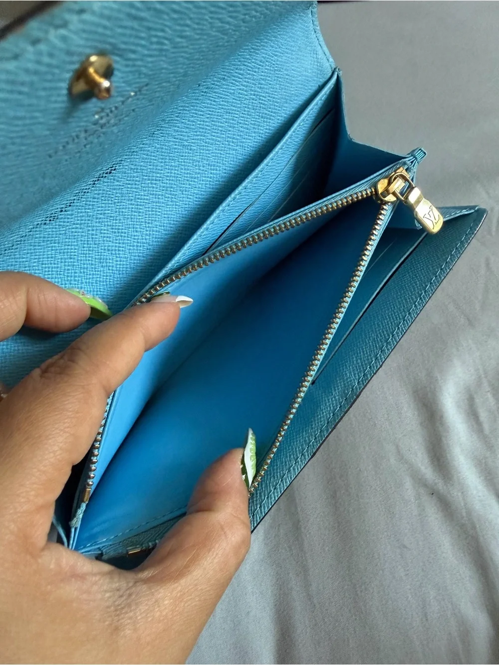 Louis Vuitton Turquoise Textured Leather Snap Wallet